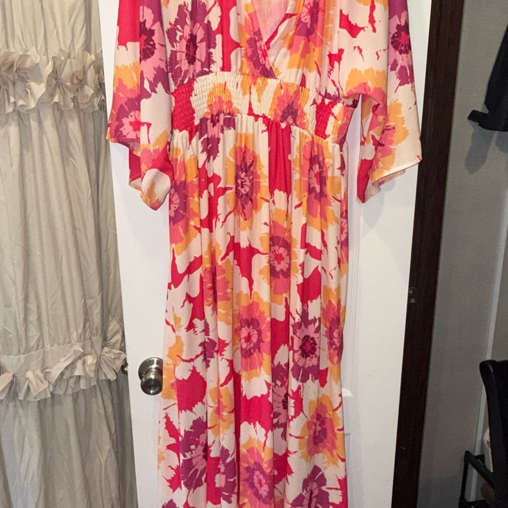 Floral Maxi Dress in Pink and Yellow